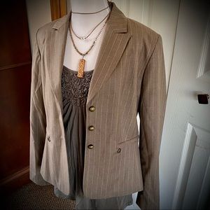 3/$19! TRAVIS AYERS Olive Green Pinstriped Blazer Jacket ~ Bronze Buttons ~Lined